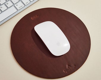 Personalised Leather Mouse Mat | Smart Leather Mousepad in Tan or Black Leather with Initials | Home Office Leather Accessory