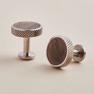 Stainless Steel and Walnut Wood Cufflinks with Diamond Knurl | Wedding Gift for Groom & Ushers with Pouch and Hidden Personalised Message