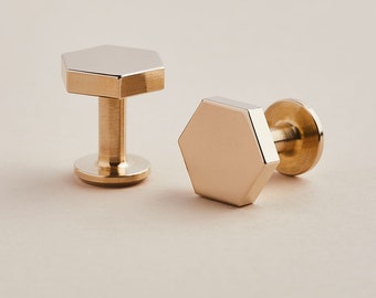 Hexagon Shaped Cufflinks in Bronze with Personalised Leather Pouch - 'Bill' | Unique Luxury Cufflinks | Wedding Gift for Groom & Ushers