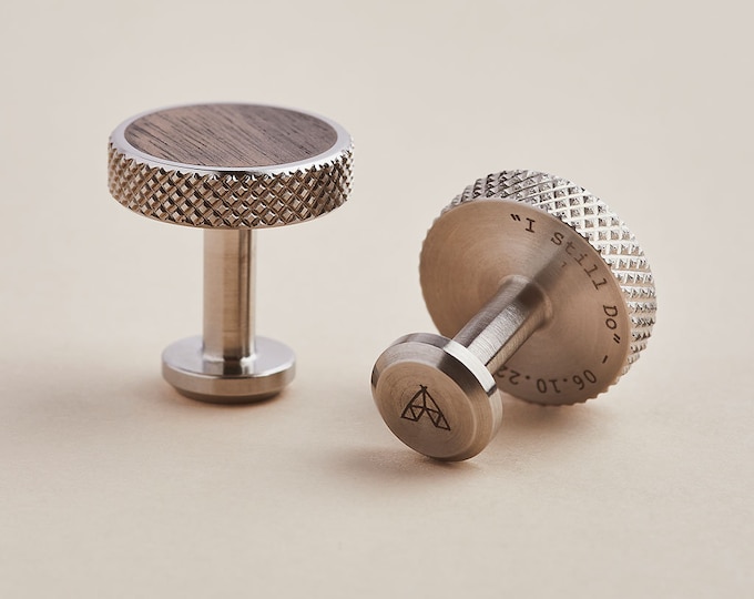 Diamond Knurl Cufflinks with Walnut Wood, Stainless Steel | Groomsmen Wedding Gift