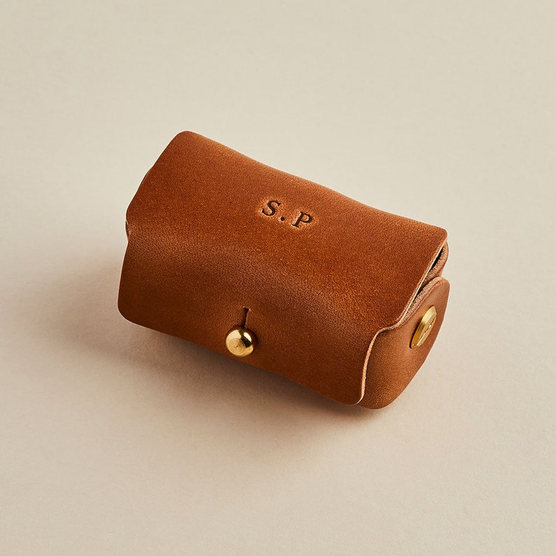 Leather Cufflink Pouch Personalised Initials / Cufflink Storage Travel Box / Handmade Father's Day Gift for Dad / Wedding Day Groomsmen Chestnut