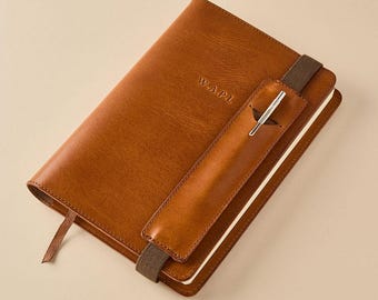 Personalized Refillable A5 Leather Journal with Pen Holder