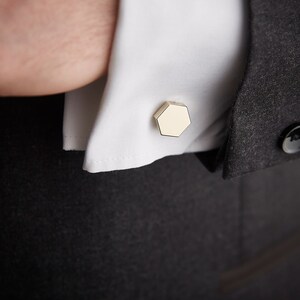 Hexagon Shaped Cufflinks in Bronze with Personalised Leather Pouch 'Bill' Unique Luxury Cufflinks Wedding Gift for Groom & Ushers image 2