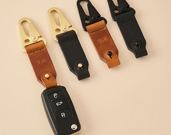 Personalized Leather Car Fob Keyring with Brass Clip