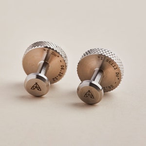 Personalised Hidden Detail Knurled Cufflinks Wedding Gift for Groom with Pouch and Hidden Personalised Message Kissing Face Stem Detail image 2