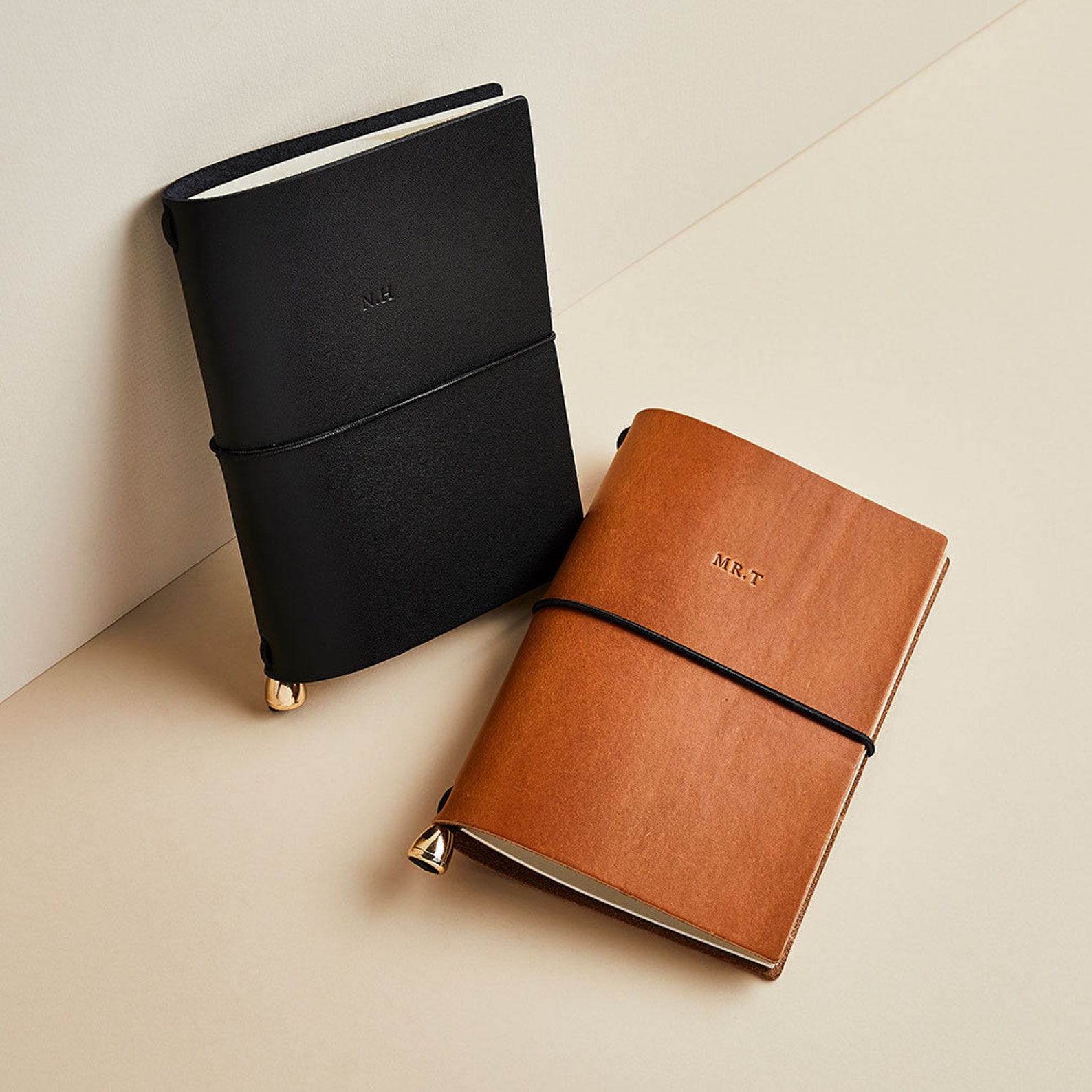 A6 Leather Notebook Cover Personalised Initials / Refillable Etsy