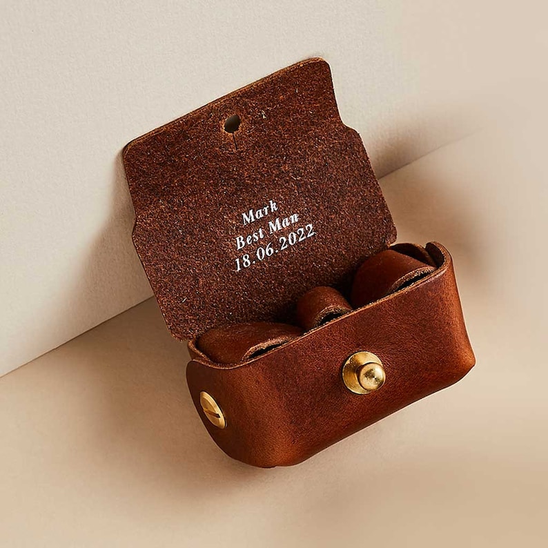 Bronze Domed Cufflinks with Personalised Leather Pouch 'Sidney' Unusual Luxury Cufflinks Wedding Gift for Groom & Ushers UK Made image 4