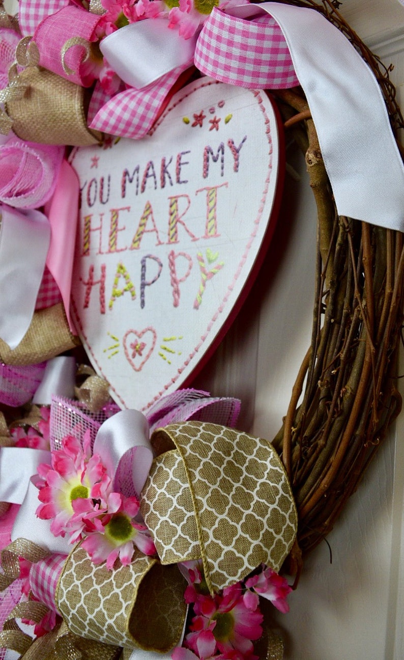 Pink & White You Make My Heart Happy Valentine Grapevine Etsy