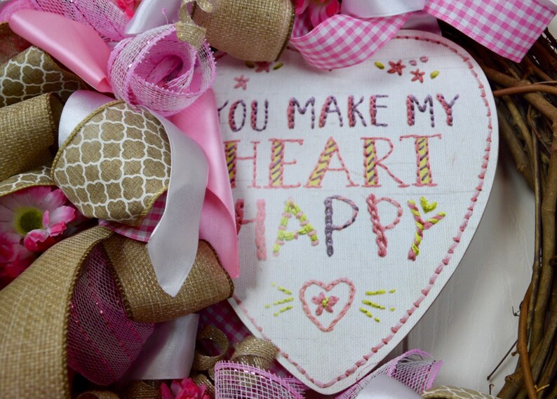 Pink & White You Make My Heart Happy Valentine Grapevine Etsy