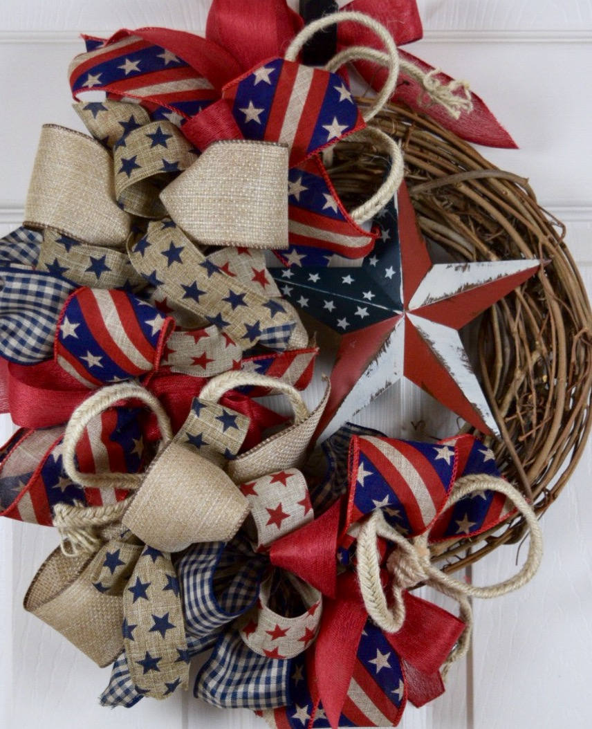 Rustic Americana Star Grapevine Wreath Country Primitive Rustic Patriotic Door Decor Wreath Fourth Of July Memorial Day Labor Day Wreath