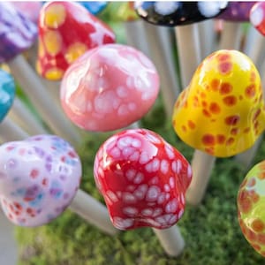 Handmade Mini Ceramic Mushroom – RooPottery Fairy Garden Art (5 or 10 Pack)
