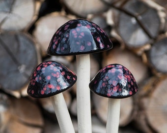 Black Cherry Ceramic Mushroom. Garden Decoration