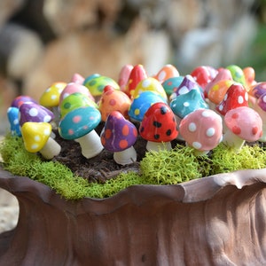 Miniature Ceramic Fairy Garden Mushrooms – Handmade Pottery Decor (5 or 10 Pack)