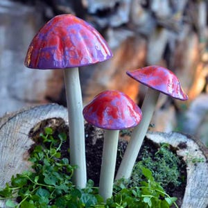 Cherry Poprock Ceramic Mushroom – Handmade Garden Decor | Frostproof Outdoor Shroomyz by RooPottery