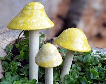 Lemon Meringue Ceramic Mushroom. Garden Stake, Ceramic Gift, Yard Decoration