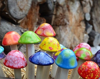 Micro Shroomyz Variety Pack Assorted Colors. Ceramic Miniature Mushrooms.  Garden mushrooms.  Ceramic garden stake.