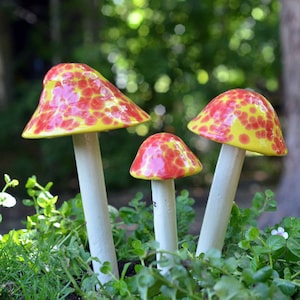 Cherry Bomb Ceramic Mushroom – Handmade Garden Decor | Frostproof Outdoor Shroomyz by RooPottery