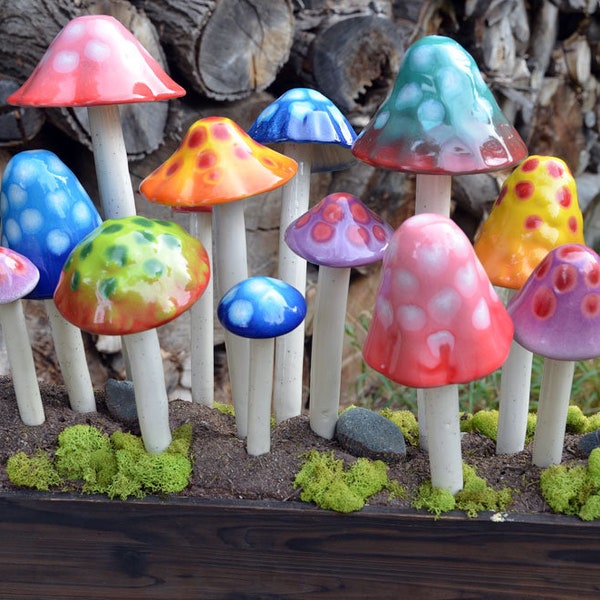 Ceramic Mushrooms: THE GUMDROP COLLECTION Pack.  Shroomyz. Garden Decoration Outdoor Art