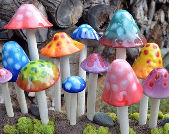 Ceramic Mushrooms: THE GUMDROP COLLECTION Pack.  Shroomyz. Garden Decoration Outdoor Art