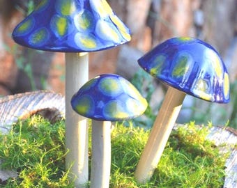 Firefly Night Ceramic Mushroom – Handmade Garden Decor | Frostproof Outdoor Shroomyz by RooPottery