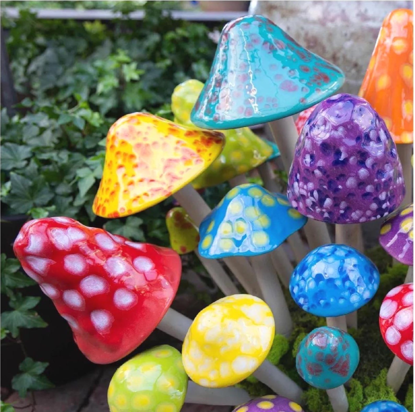 The Funtasmic Collection — Bright Handmade Ceramic Mushrooms by RooPottery | Bold Garden Art & Outdoor Yard Decor (3, 5, or 7 Pack)