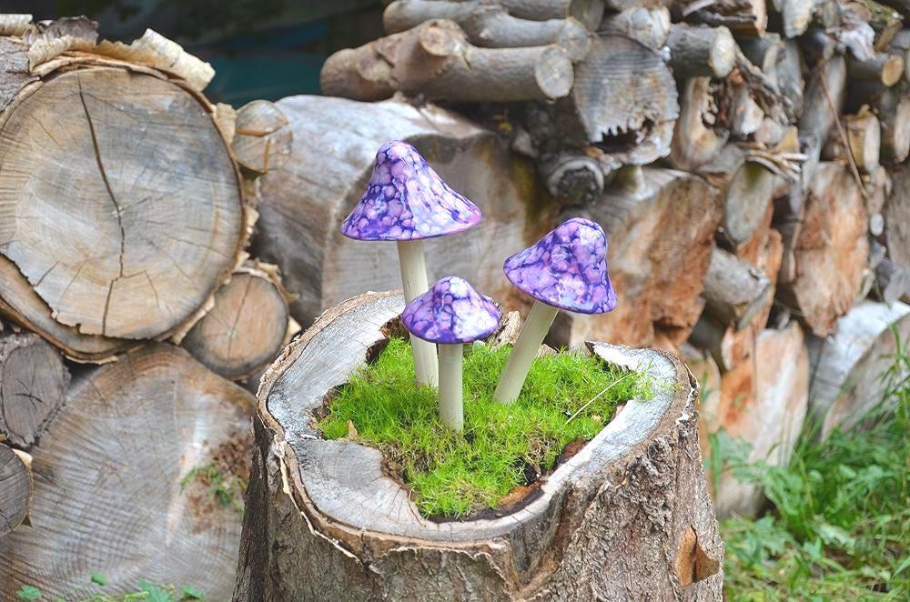Grape Goodness Purple Ceramic Mushroom – Handmade Garden Decor