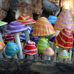 Set of Ceramic Mushrooms, Mushroom Variety Packs-THE FANTASY COLLECTION, Colorful Mushrooms, Garden Stakes, Toadstools