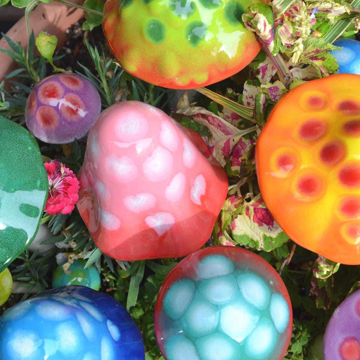 Frost Proof Ceramic Mushrooms – Gumdrop Collection | Handmade Garden Decor Gift | Colorful Outdoor Art by Roopottery (3, 5, or 7 Pack) - Etsy