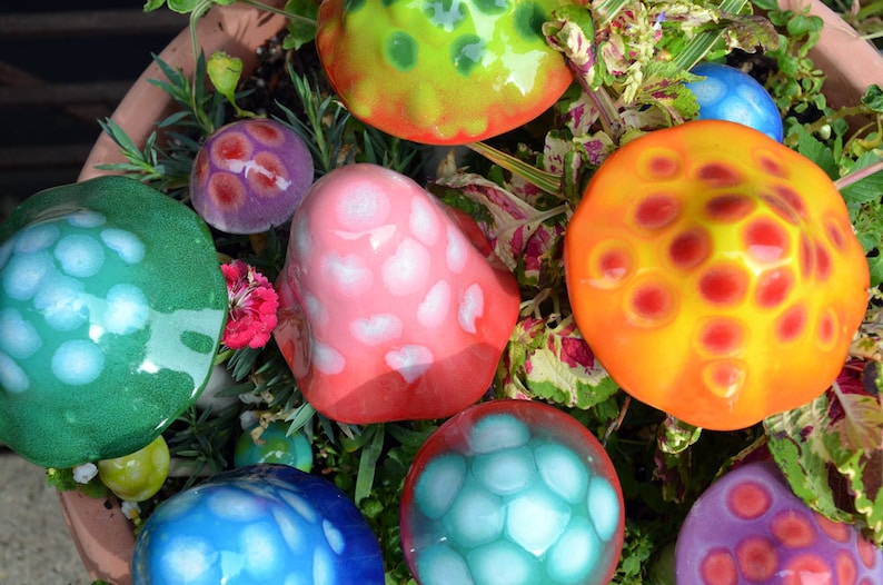 Ceramic Mushrooms: THE GUMDROP COLLECTION Pack. Shroomyz. Garden Decoration Outdoor Art image 5