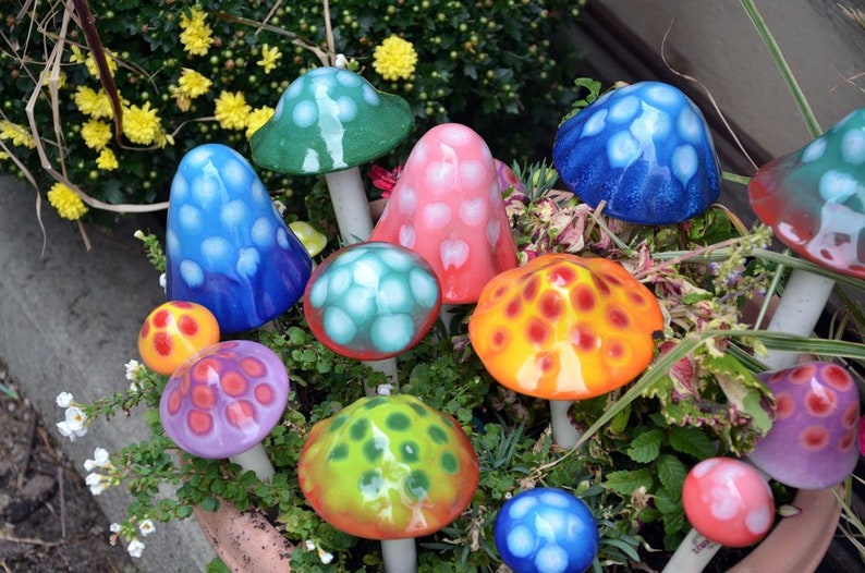 Ceramic Mushrooms: THE GUMDROP COLLECTION Pack. Shroomyz. Garden Decoration Outdoor Art image 2