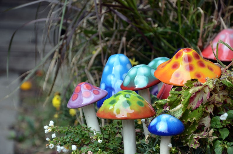 Ceramic Mushrooms: THE GUMDROP COLLECTION Pack. Shroomyz. Garden Decoration Outdoor Art image 7