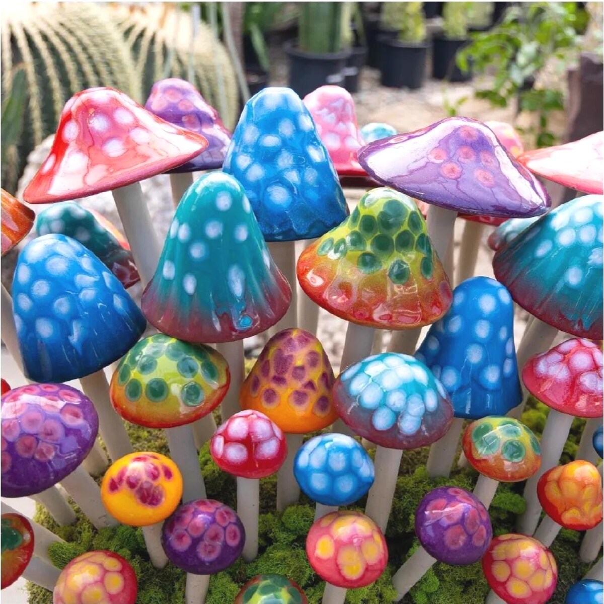 Frost Proof Ceramic Mushrooms – Gumdrop Collection | Handmade Garden Decor Gift | Colorful Outdoor Art by Roopottery (3, 5, or 7 Pack) - Etsy