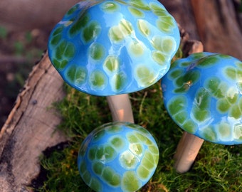 Turquoise Turtle Ceramic Mushroom. Shroomyz. Garden Decoration