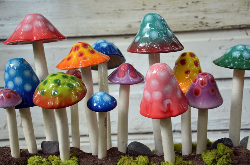 Ceramic Mushrooms: THE GUMDROP COLLECTION Pack. Shroomyz. Garden Decoration Outdoor Art image 6