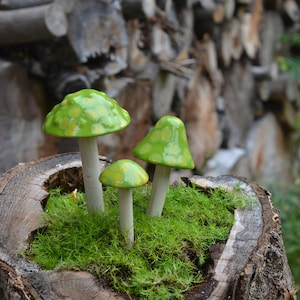 Lemon Lime Ceramic Mushroom. Shroomyz. Outdoor Garden Decoration, Light Green Mushroom, Garden Accessory image 4