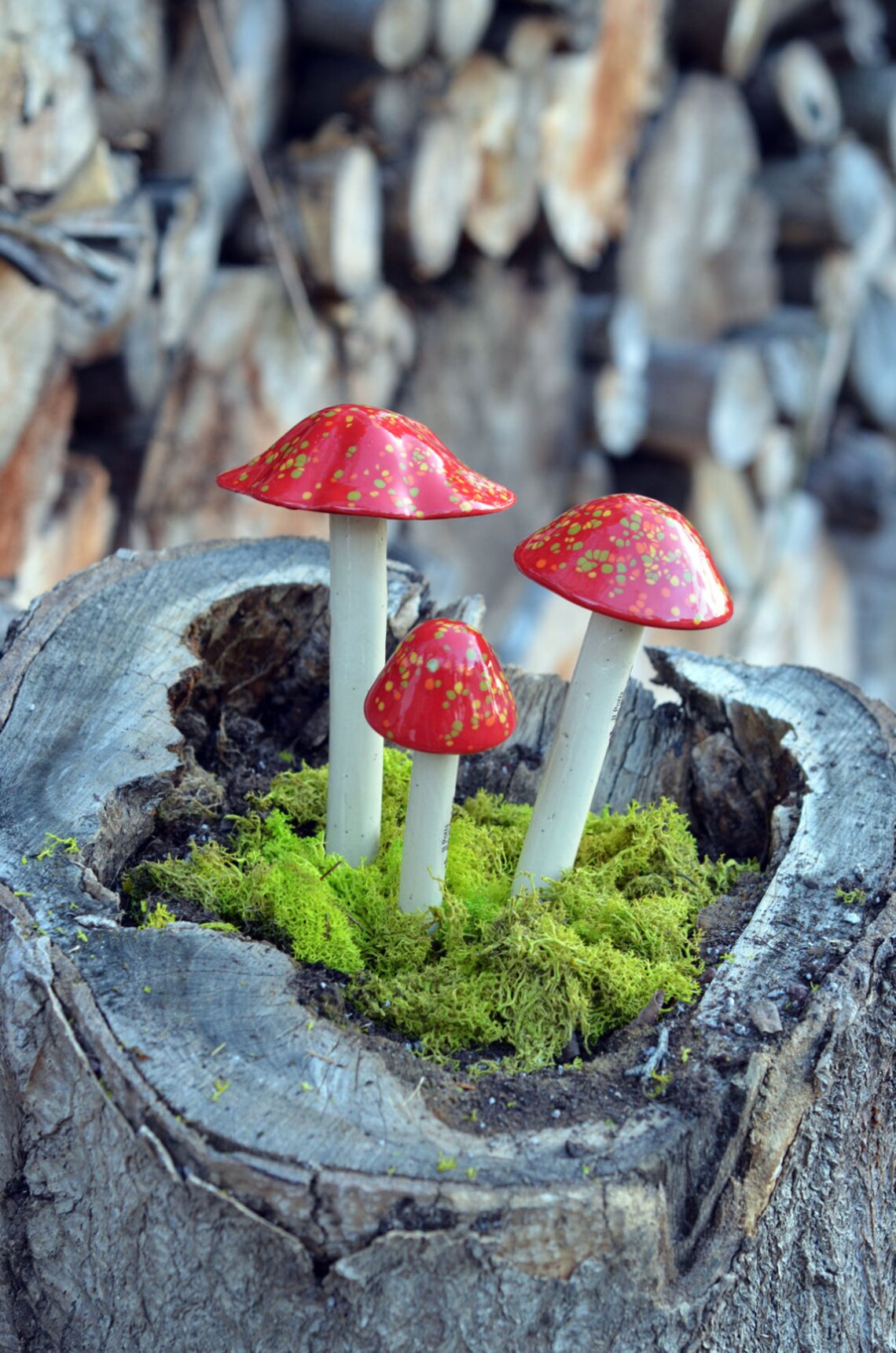 Red Ceramic Mushroom. Clay Mushroom Firecracker Garden Decor Etsy