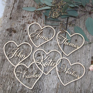 Laser cut custom wedding place names/Custom wood Heart signs/Wooden place cards/ WEDDING name cards/Laser cut names/HEART TAGS for wedding