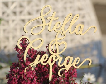 Laser cut gold wedding cake topper/Personalized wedding cake topper/Couple wedding cake topper/Custom cake topper/Custom names topper/couple