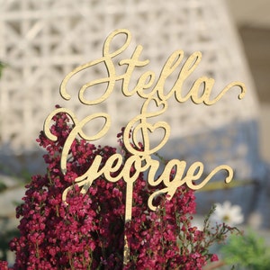 Laser cut gold wedding cake topper/Personalized wedding cake topper/Couple wedding cake topper/Custom cake topper/Custom names topper/couple
