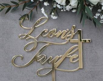 Personalisierter Cake Topper zur Taufe: God Bless, Taufdekoration