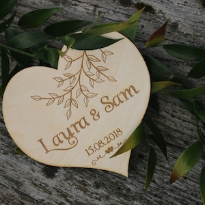 5&quot; custom Engraved WOOD heart/Engraved wedding heart with you names/Personalized wooden heart/heart tags, heart favours, custom wood heart