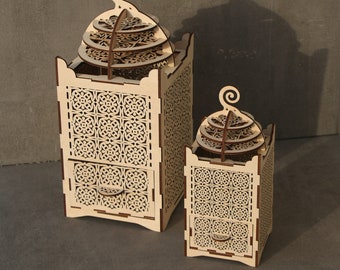 Freestanding Ramadan wooden lantern Laser cut wood Ramadan lamp EID MUBARAK decor Mubarak DECORATIONS Islamic gift Islamic wood lantern