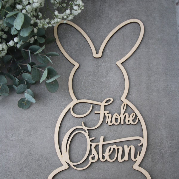 Frohe Ostern sign Wood Rabbit Cutout Wood Lettering Spring Rabbit  Wood Wall Hanging Custom name sign Wall decor Spring decor Easter decor