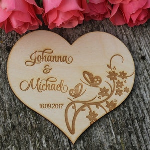 Personalized WOOD wedding heart/Engraved wedding heart  /Laser cut and engraved heart/Wooden heart for newlyweds/Heart with your names