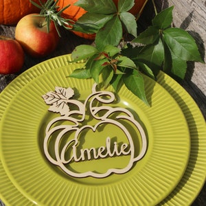 Carta luogo forma zuccaTasto più altoGraglio decori da tavoloGraglioretale carte postodischiabitoPumpkin decorCustomThanksnoto nome di perdonamentoGragliore deco