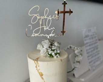 Personalized Gold Cross Cake Topper: Christening, Baptism, Communion