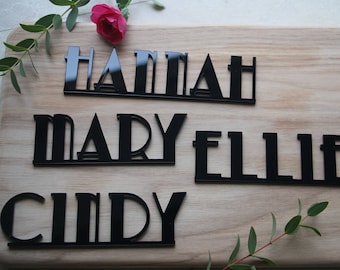 Custom Laser Cut wood Name sign/Place Setting Sign/Dinner Party wooden Place Card /Wedding Escort Card/ Modern Calligraphy Party Decoration