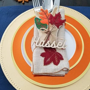 Thanksgiving table wooden place cards/laser cut guest names/thanksgiving table guest names/thanksgiving table place setting signs