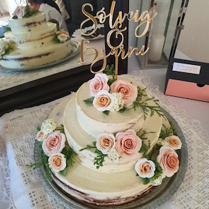 Topper per torta nuziale in oro rosa tagliato al laser/Topper per torta nuziale personalizzato/Topper per torta nuziale per coppia/Topper per torta personalizzato/Topper con nomi personalizzati/coppia