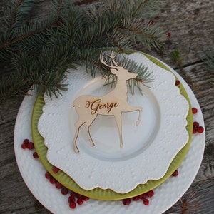 ChristmasTable Decor Legno posto carte renna posto biglietti di Natale tavolo di Natale decorazione luogo di Natale impostazione Christmas Deer place cardsXmas